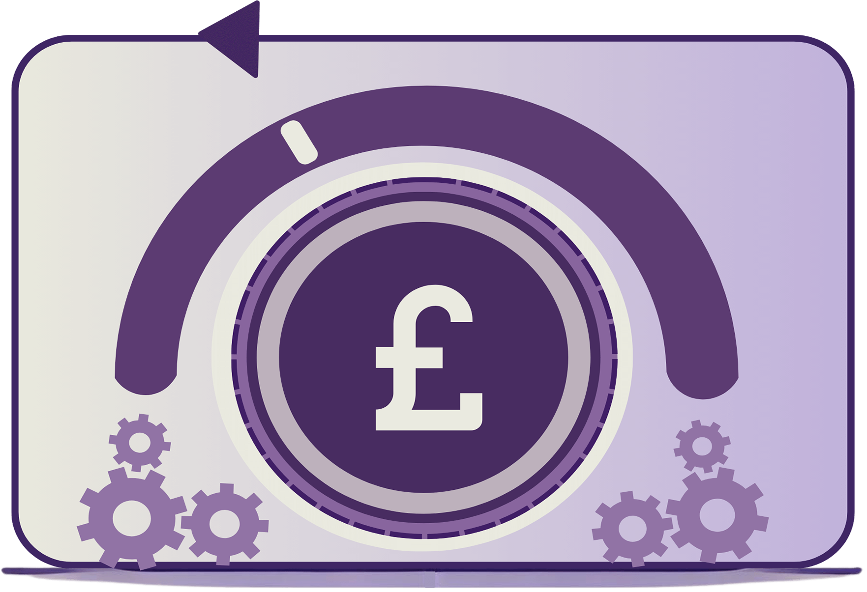 Branded illustration of a semi-circular scale rotating around a pound sign, symbolising cost-effectiveness.
